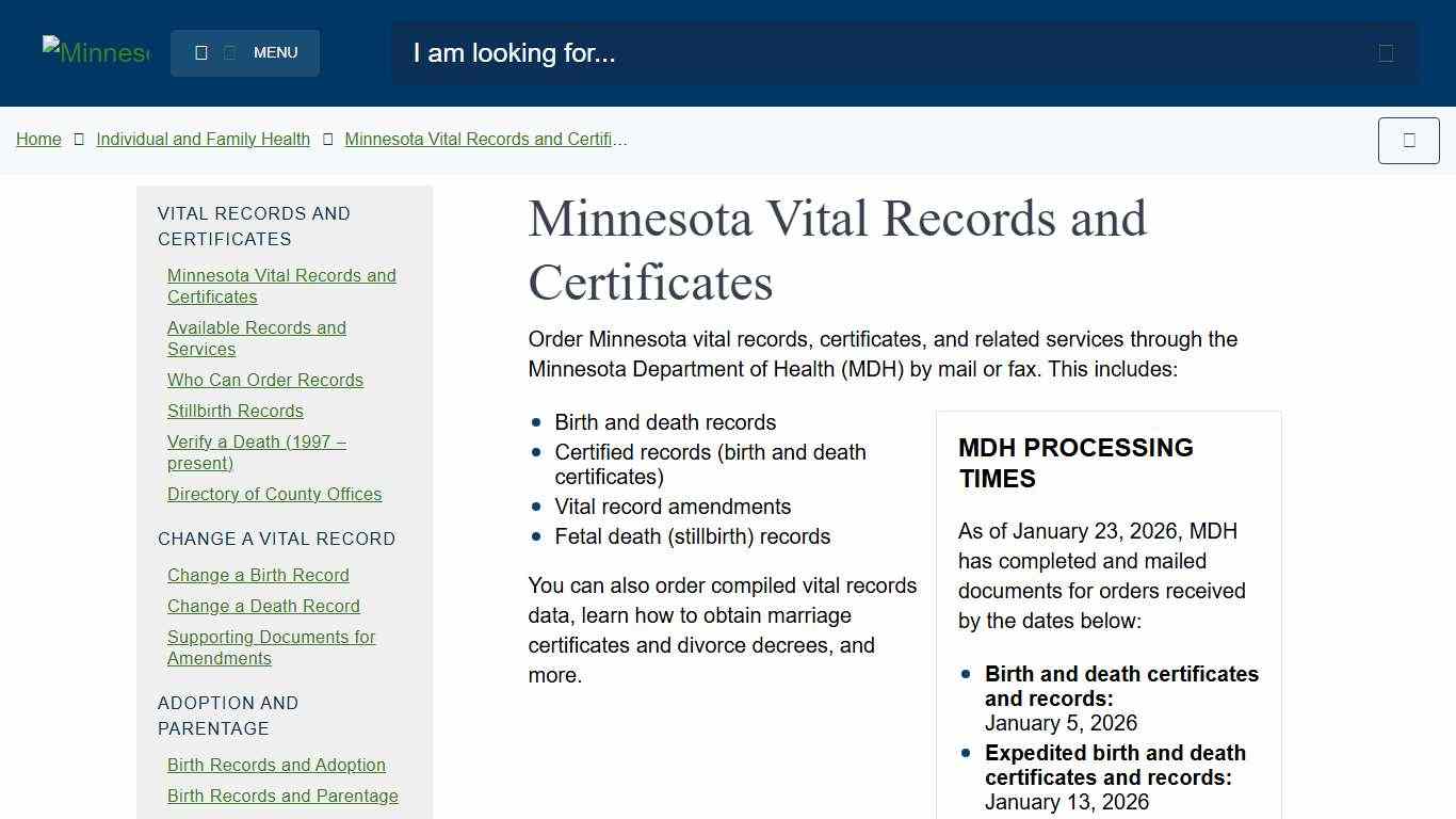 Minnesota Vital Records and Certificates - MN Dept. of Health